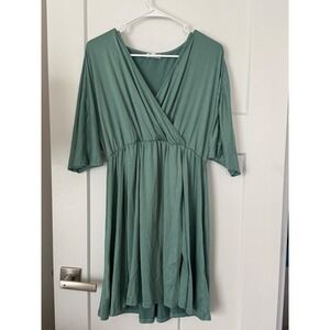 Ekouaer Womens Sage Green Faux Wrap V-Neck Mini Dress XL nursing maternity dress
